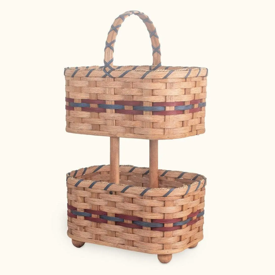 2-Tier Basket Storage | Large Amish Wicker Decorative Organizer