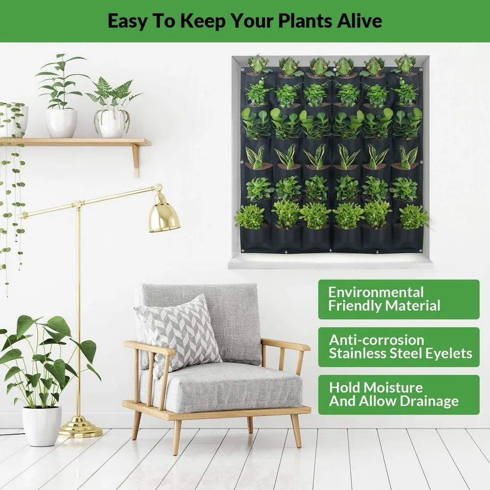 36 Pockets Wall Hanging Planter Planting Grow Bag Vertical Garden Vegetable Flower Black