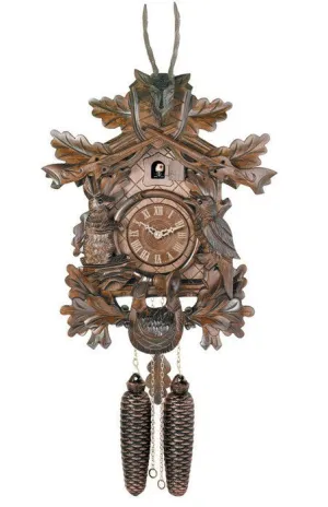 8 Day Hunter's Cuckoo Clock with Oak Leaves, Animals, Rifles, and Buck