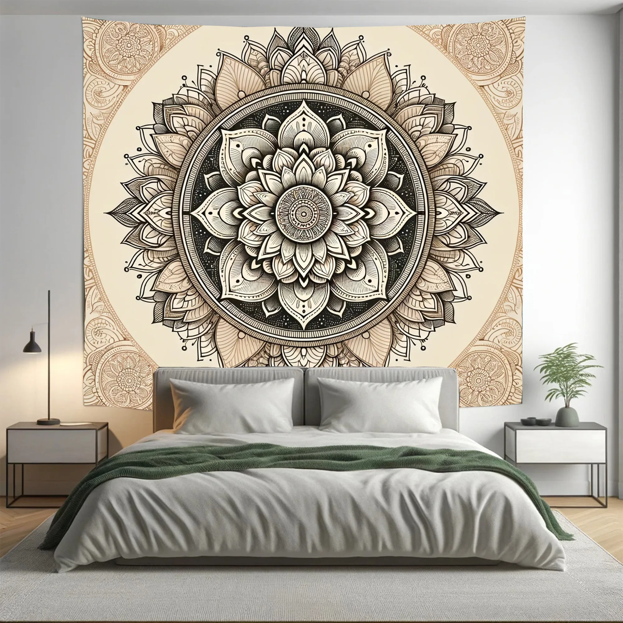 Bohemian Mocha Gold Indian Mandala Tapestry Psychedelic Wall Hanging Boho Decor