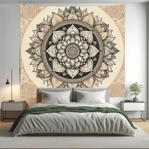 Bohemian Mocha Gold Indian Mandala Tapestry Psychedelic Wall Hanging Boho Decor