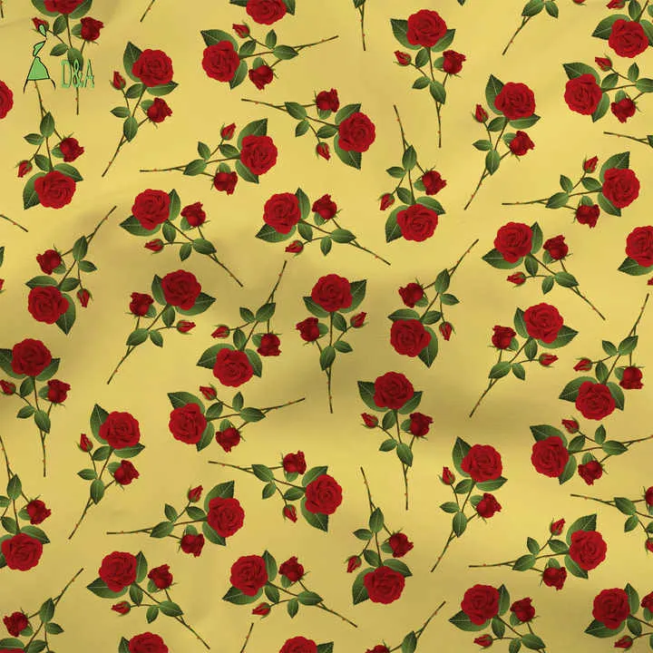 Colorful Small Roses Floral Printed Cotton-قماش قطني
