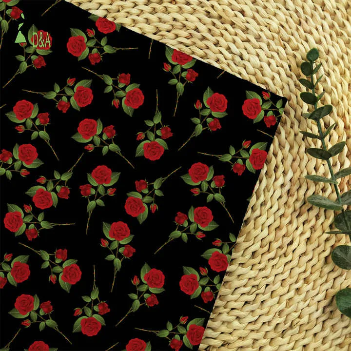 Colorful Small Roses Floral Printed Cotton-قماش قطني مطبوع