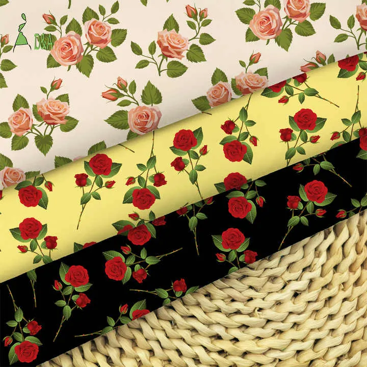 Colorful Small Roses Floral Printed Cotton-قماش قطني مطبوع