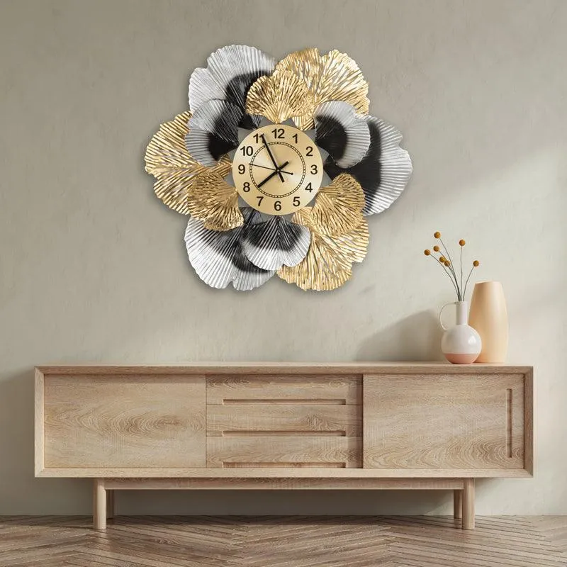 Flower Wall Clock Black & Golden