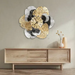 Flower Wall Clock Black & Golden