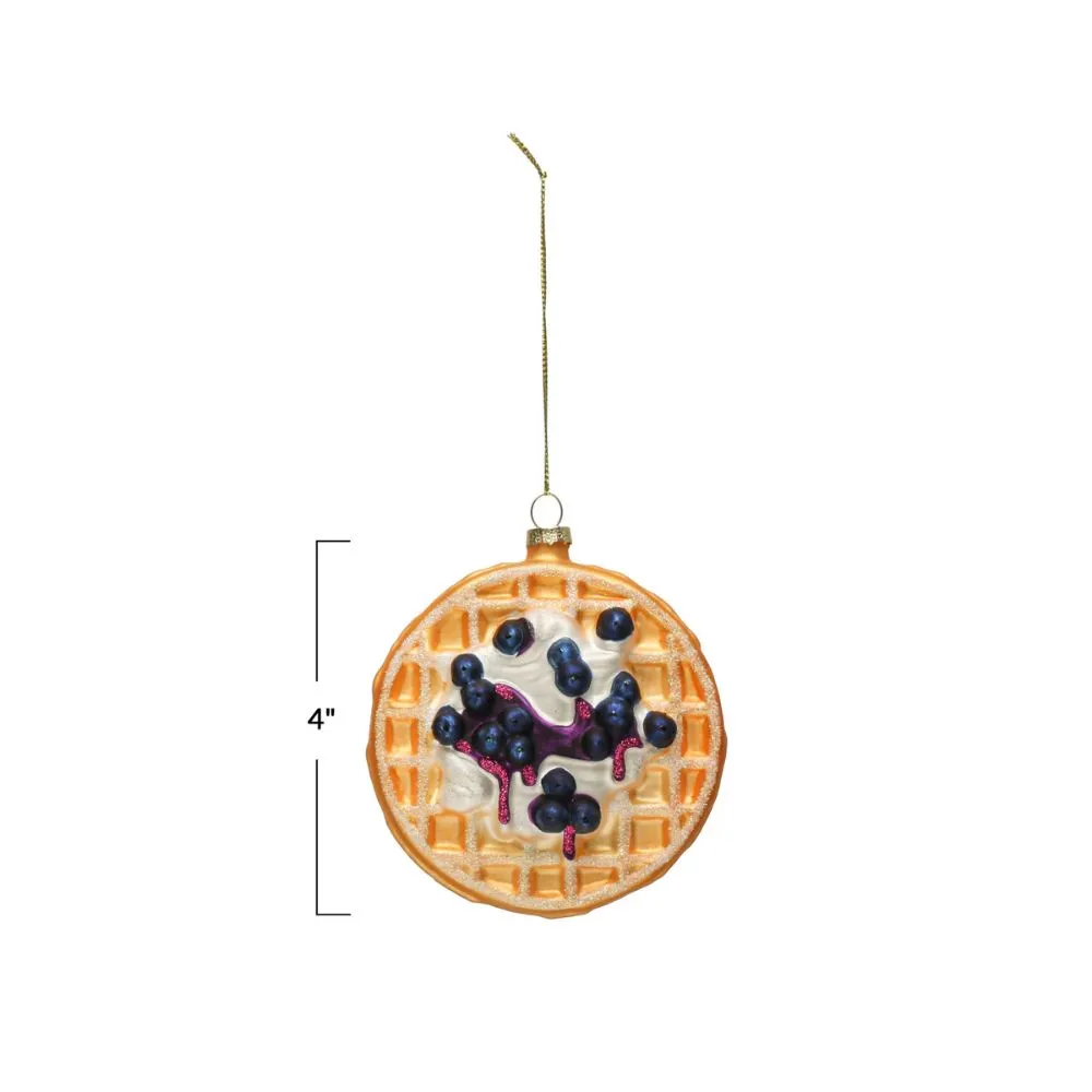 Hand-Painted Blueberry Waffle Ornament with Glitter