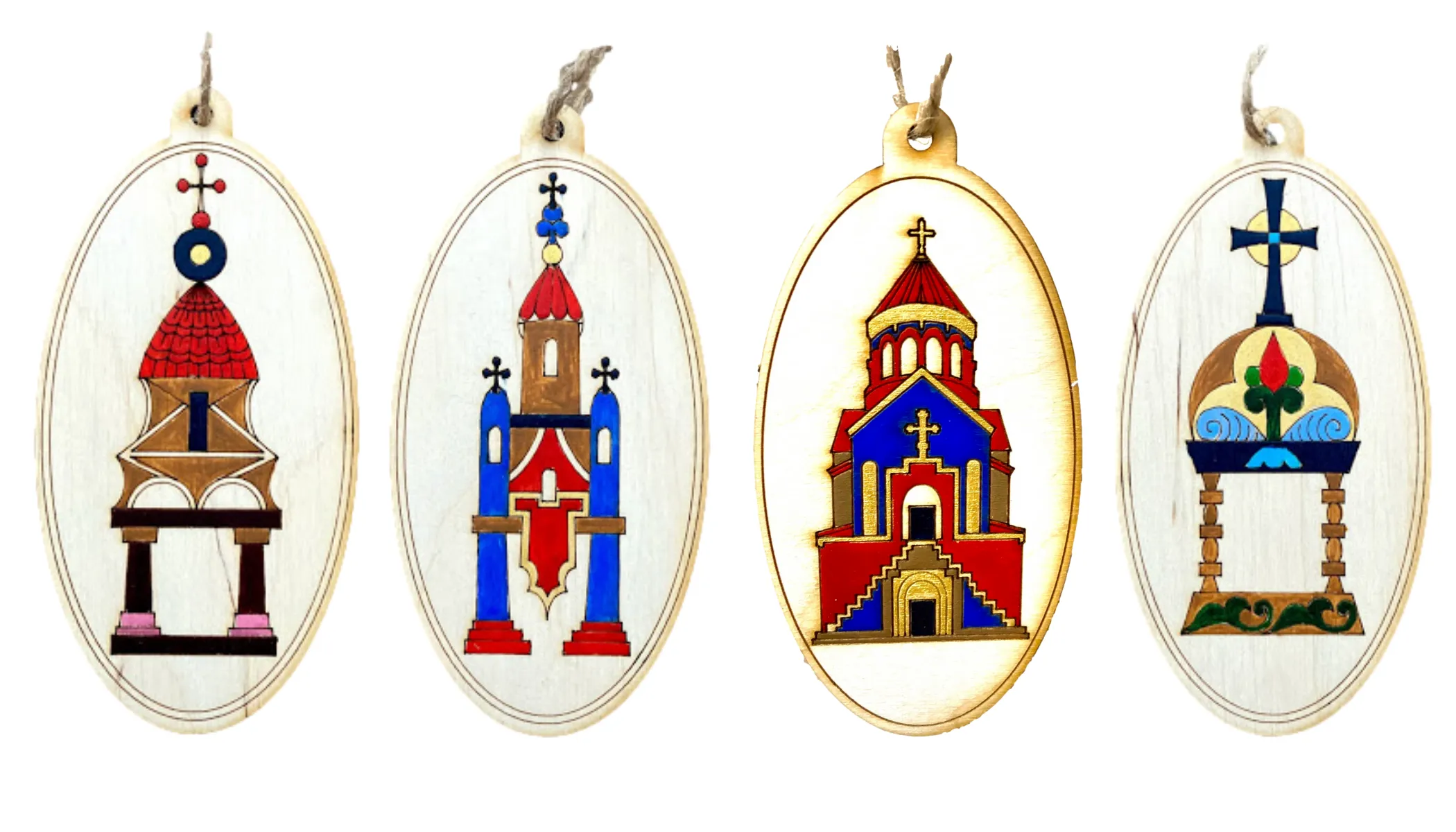 Hand-Painted Wooden Ornaments "Chapel Series"