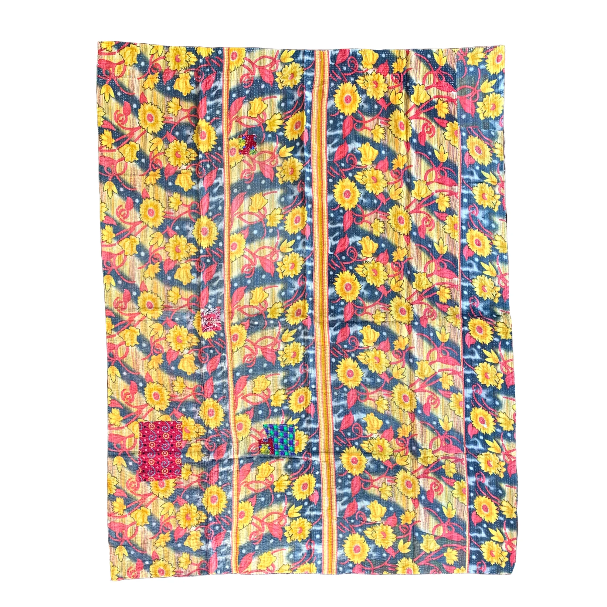 Indian Handmade Reversible Vintage Kantha Quilt Bedspread Chitra