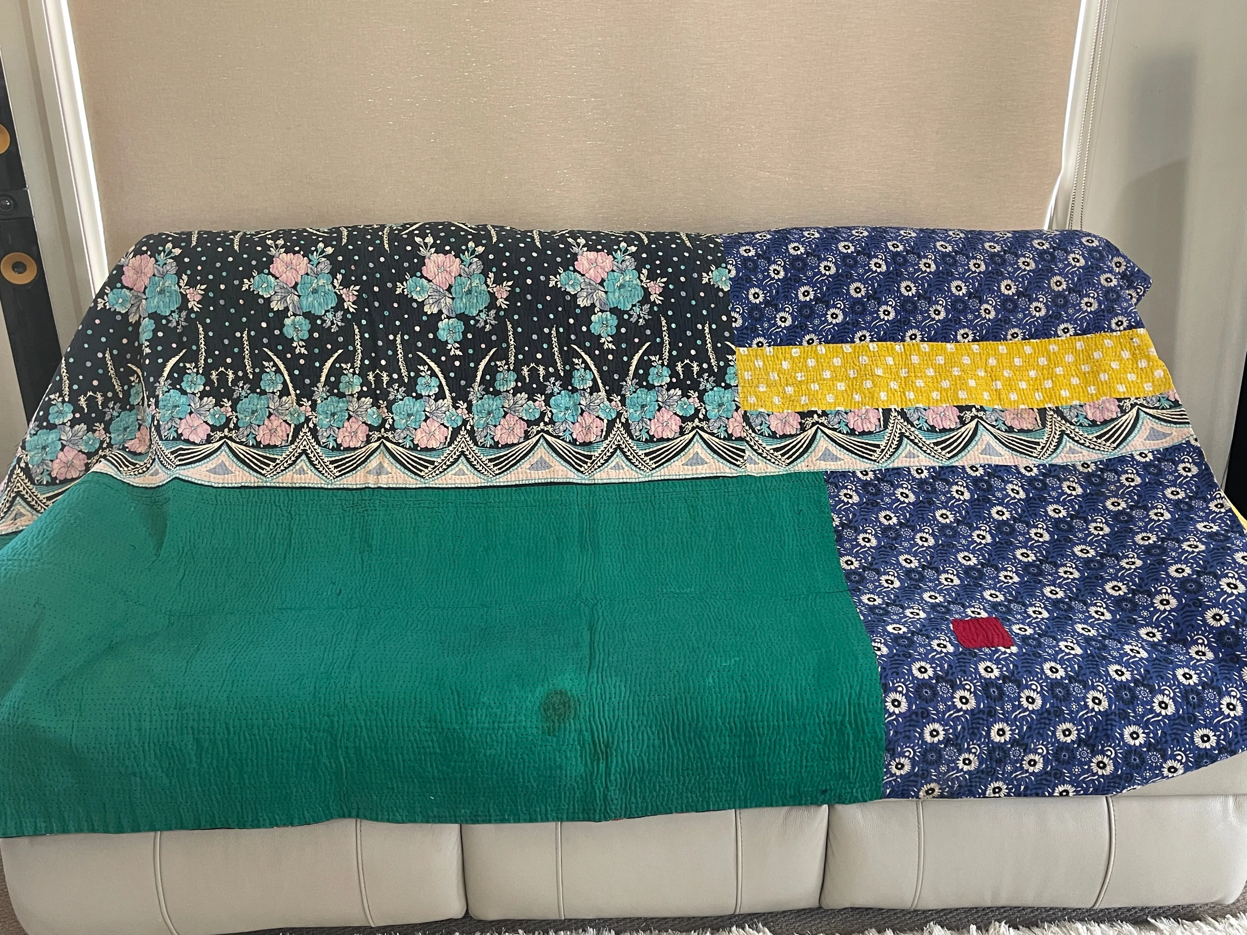 Indian Handmade Reversible Vintage Kantha Quilt Bedspread Mary