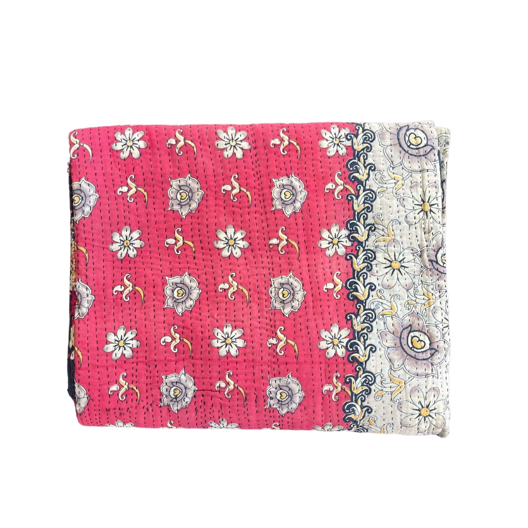 Indian Handmade Reversible Vintage Kantha Quilt Bedspread Mary