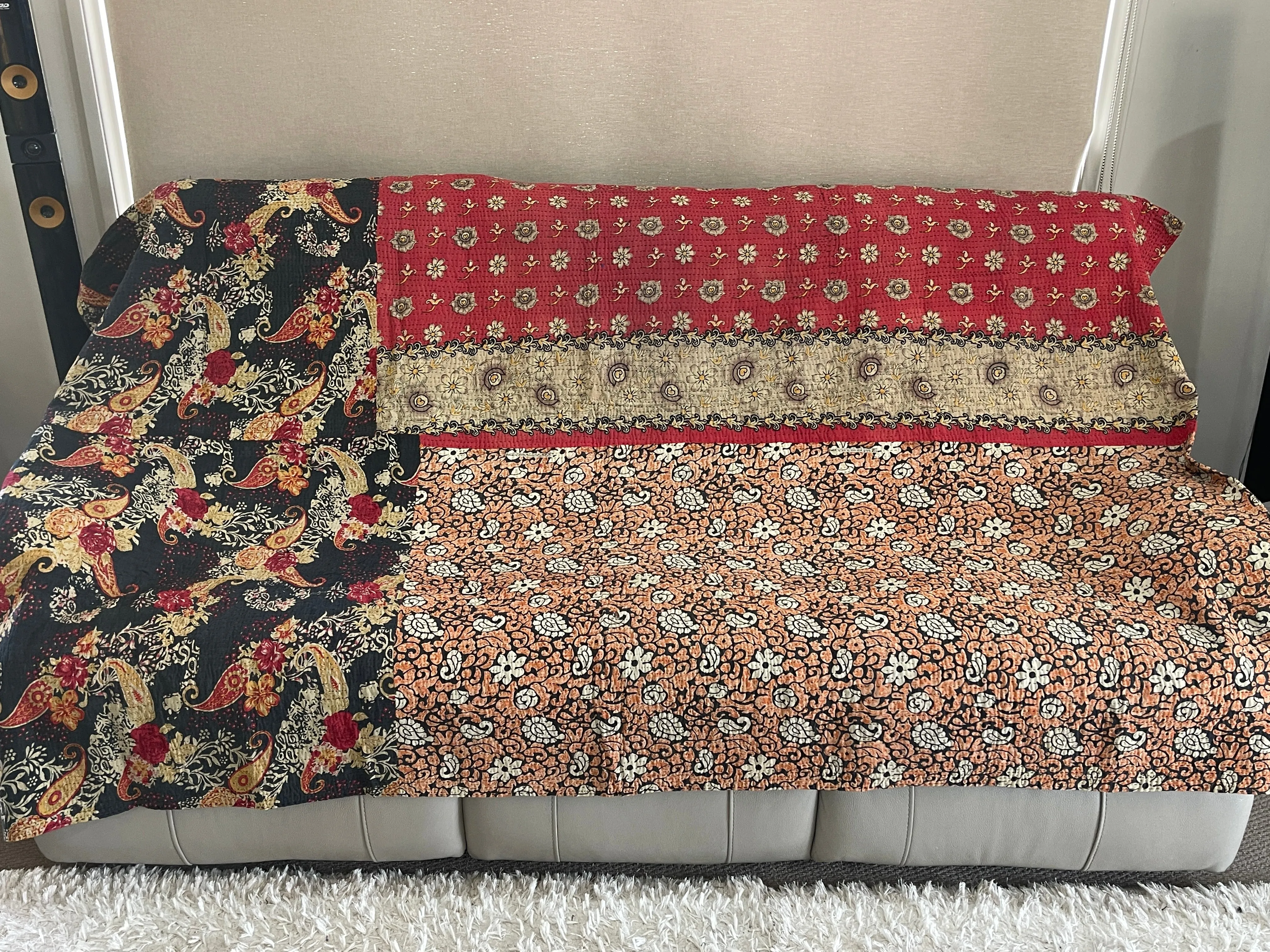 Indian Handmade Reversible Vintage Kantha Quilt Bedspread Mary