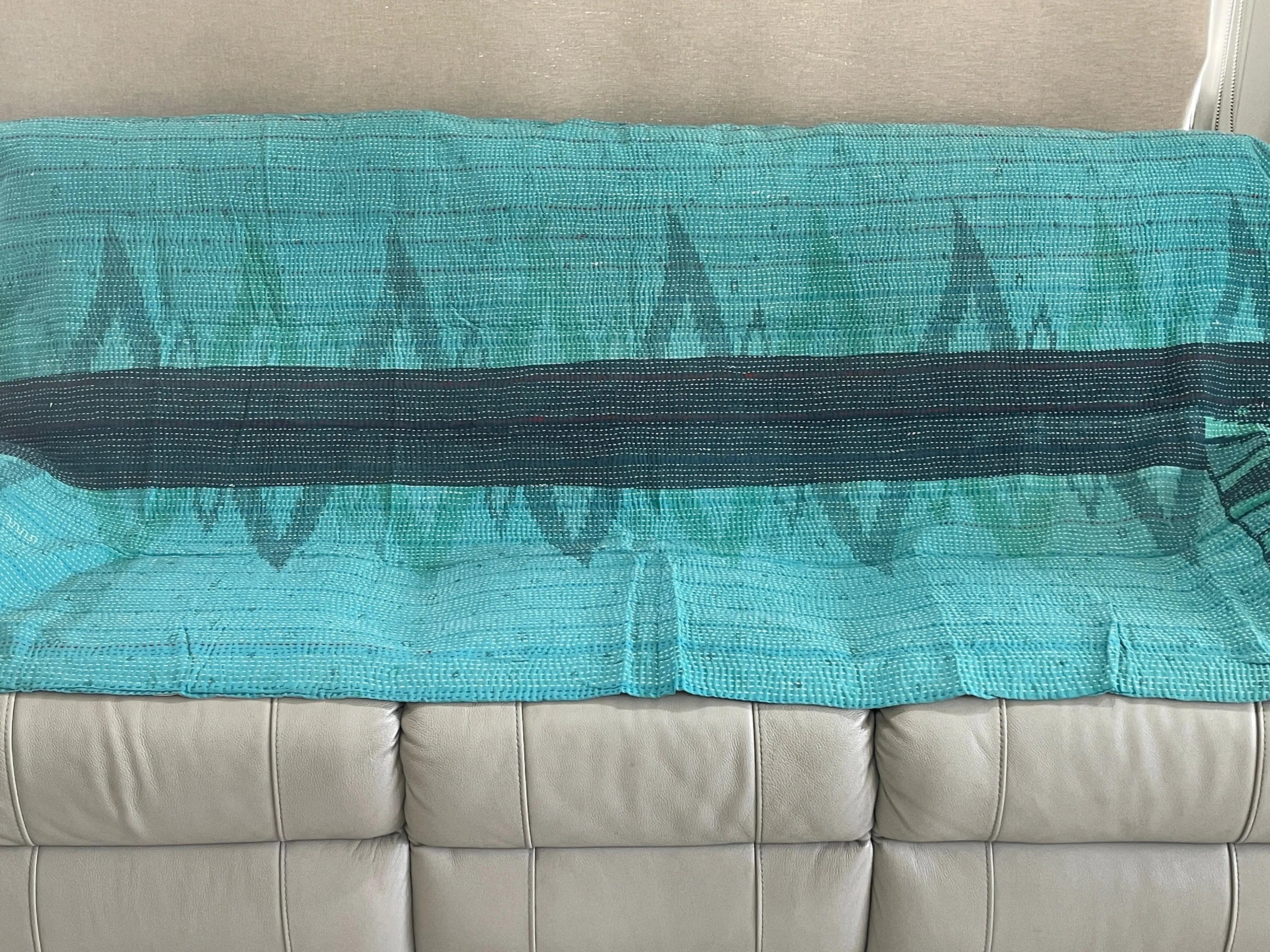 Indian Handmade Reversible Vintage Kantha Quilt Bedspread Sonia