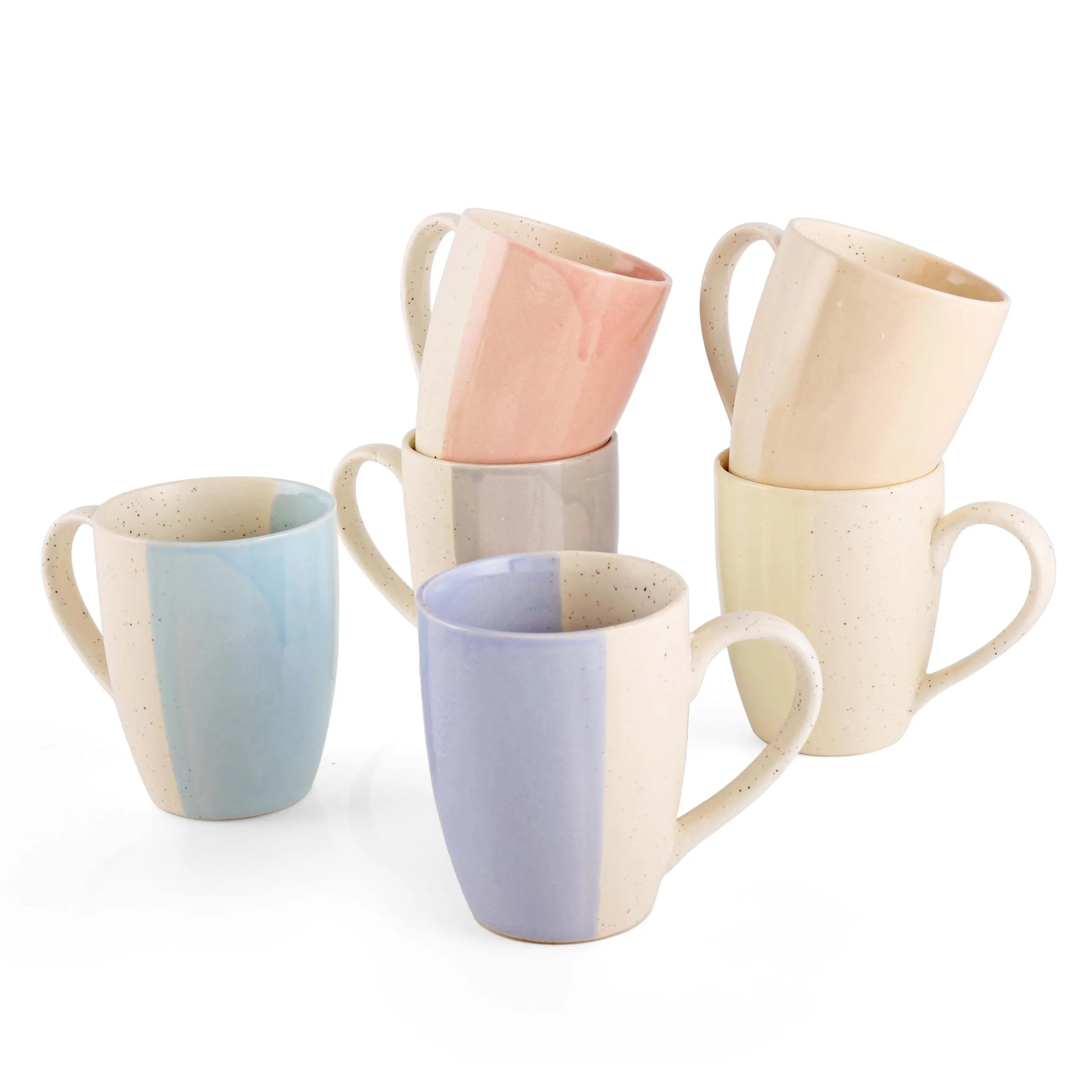 Indulge Homes 'Dual Soft Tone' Stoneware Ceramic Coffee Mug Microwave Safe Dishwasher Safe Modern Coffee Mugs with Handle for Tea Coffee Latte Cappuccino (300 ml, Set of 6)