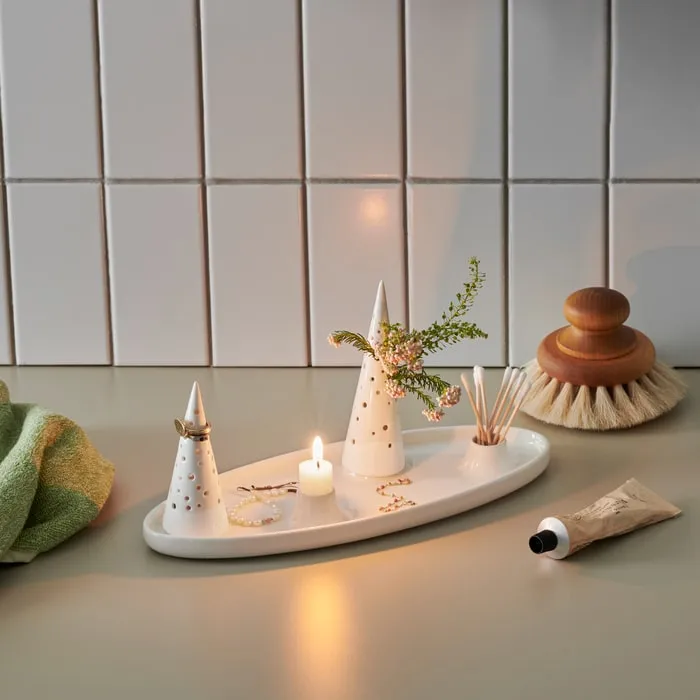 Kähler Nobili Oval Advent Candle Holder, Snow White, H: 6.1"