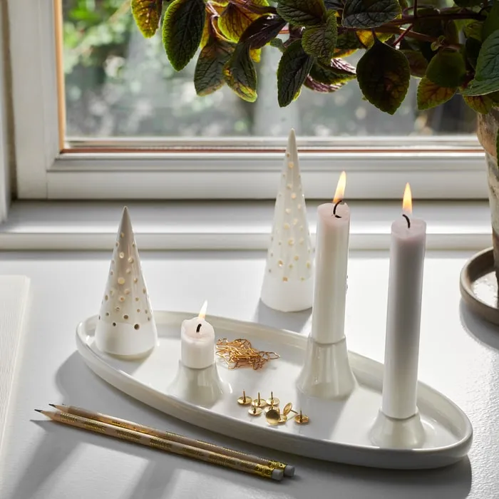 Kähler Nobili Oval Advent Candle Holder, Snow White, H: 6.1"