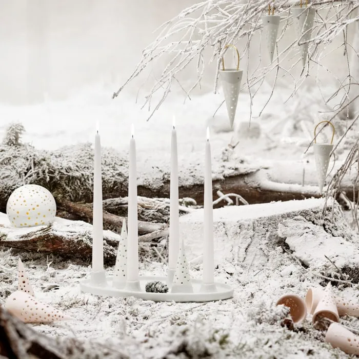 Kähler Nobili Oval Advent Candle Holder, Snow White, H: 6.1"