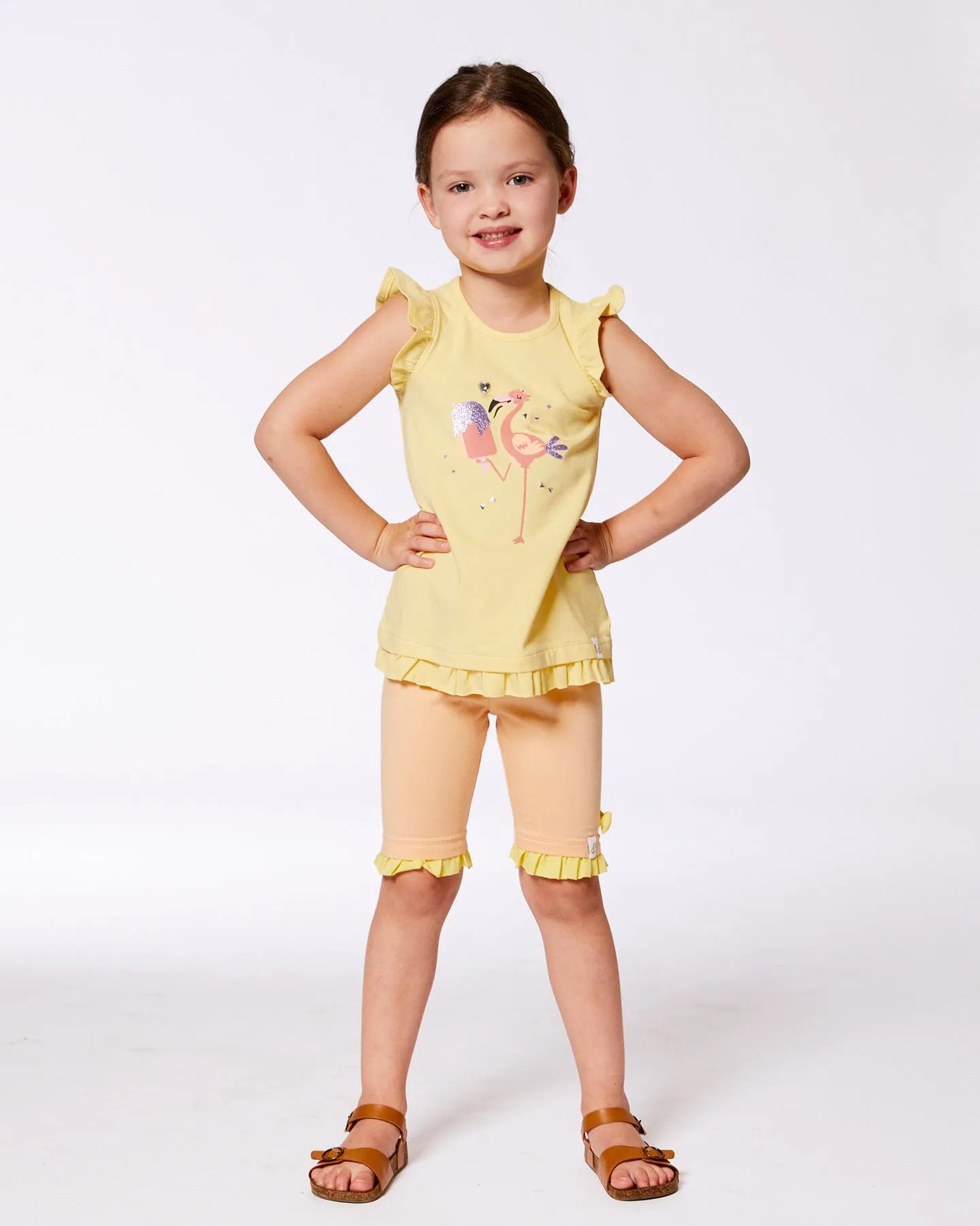 Organic Cotton Biker Short With Frills Light Orange And Yellow