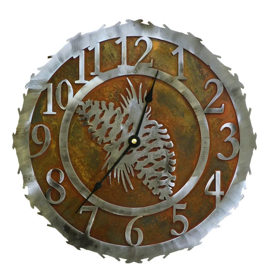 Pine Cone Handcrafted Rustic Metal Wall Clock - 12"