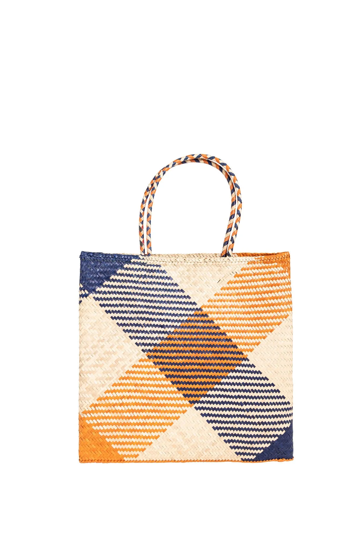 Raffia Square Shopper in Navy/Orange