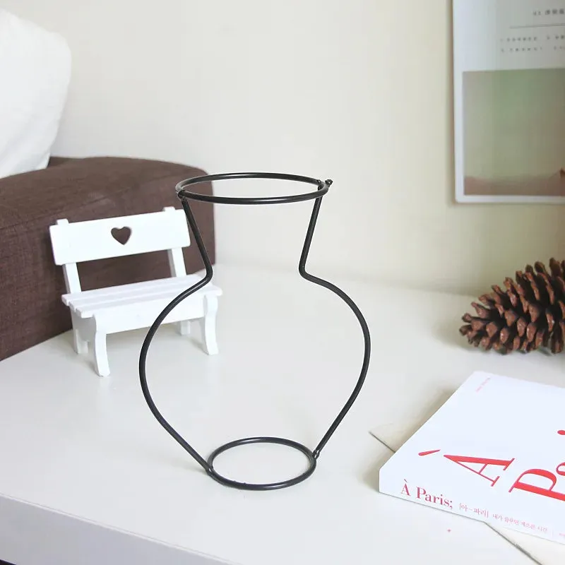Retro Iron Line Table Flowers Vases Nordic Decoration Home Metal Plant Holder Nordic Styles Flower Vase Home Decor 8 Shapes