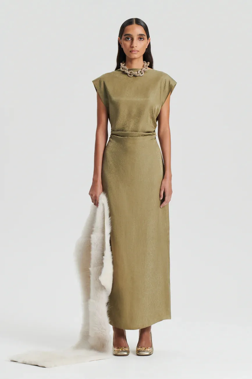 Silk Jacquard Dress - Olive
