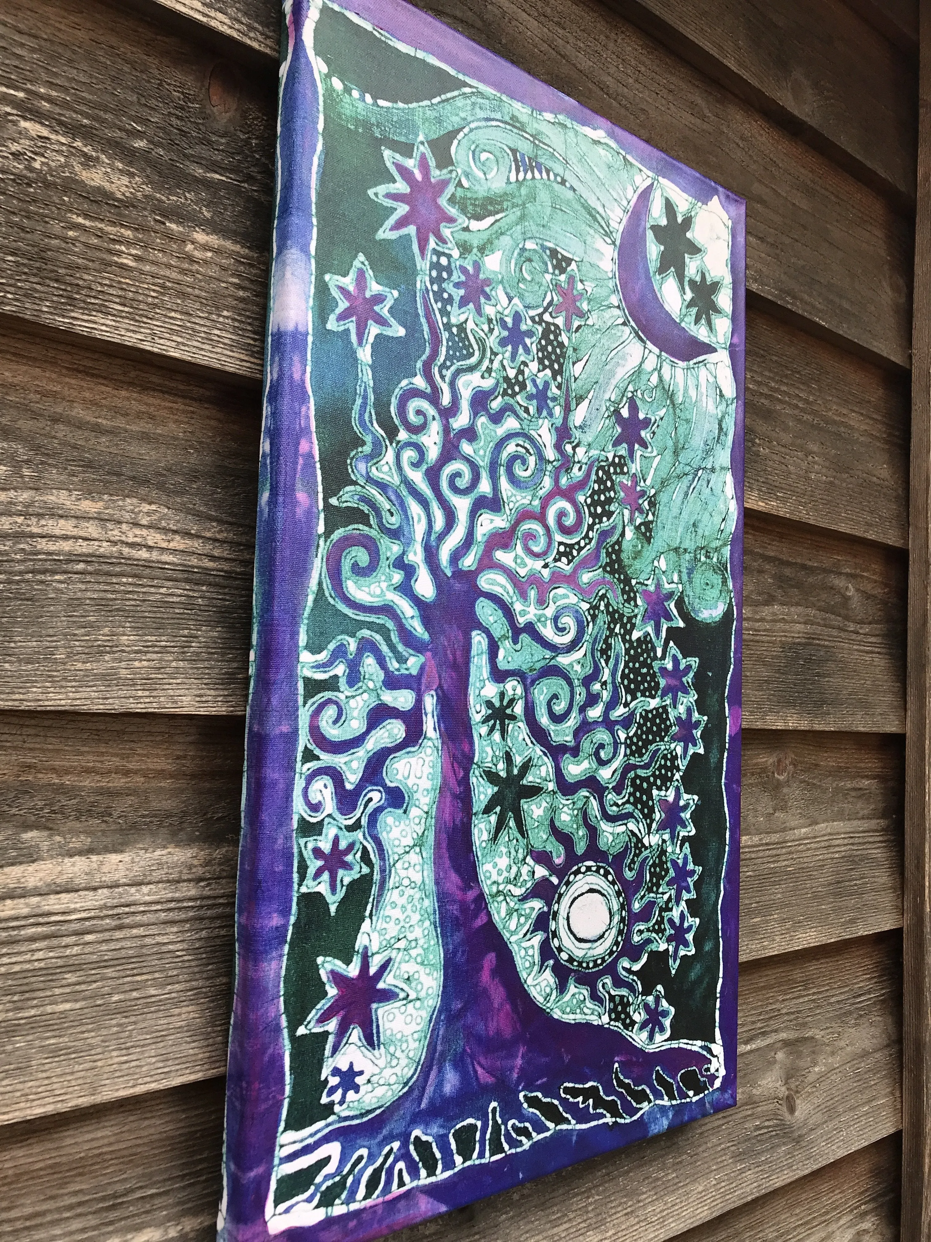 Teal Tree Canvas Gicle Batik Print - With Purple Iridescent Highlights
