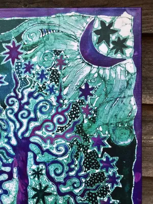 Teal Tree Canvas Gicle Batik Print - With Purple Iridescent Highlights