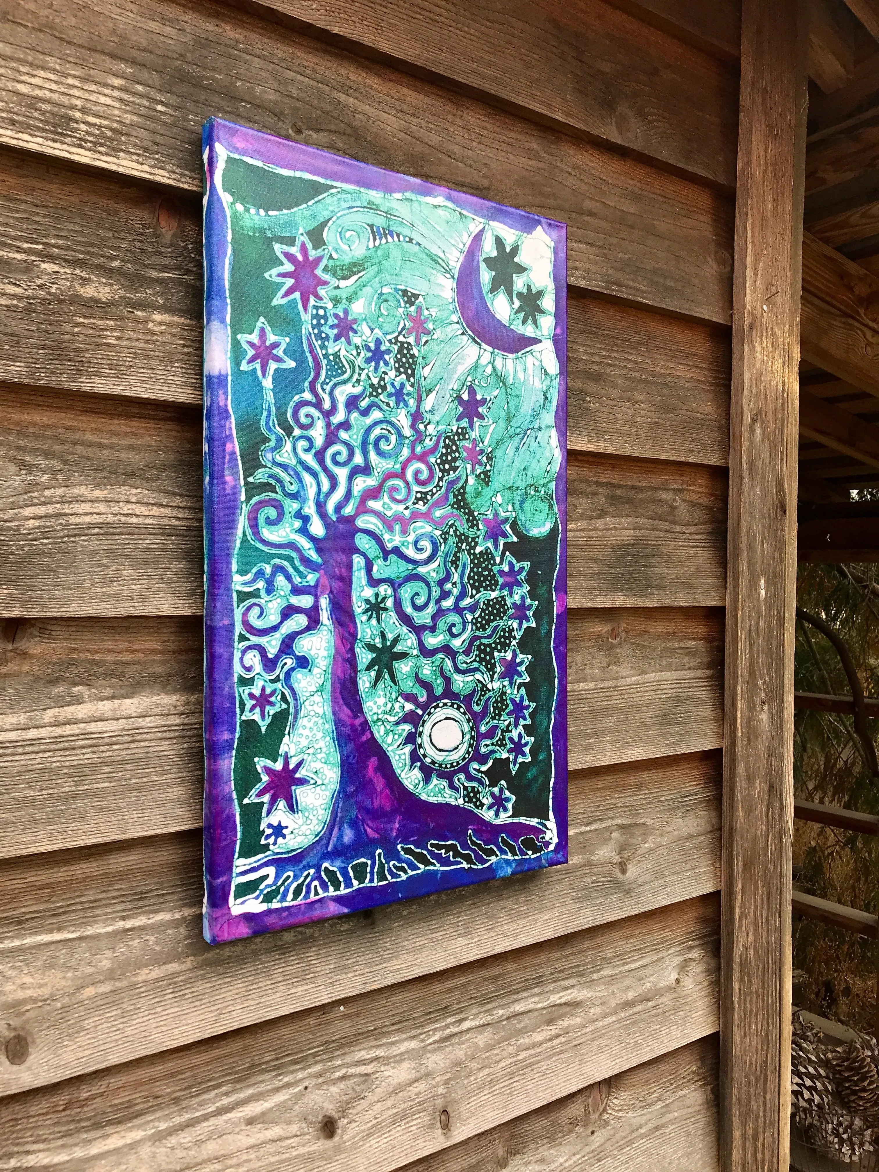 Teal Tree Canvas Gicle Batik Print - With Purple Iridescent Highlights