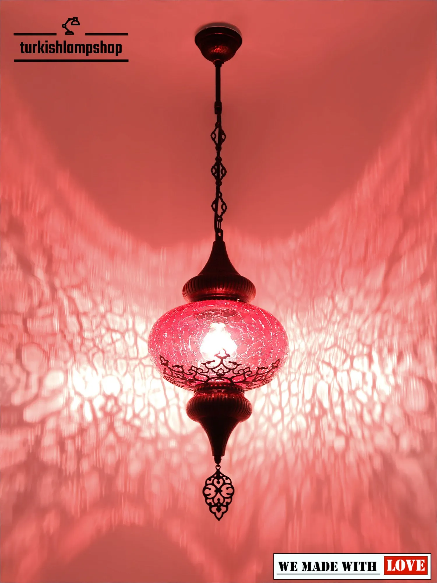 Turkish Design Hanging Lamp Cracked Glass Laser Cut Pattern