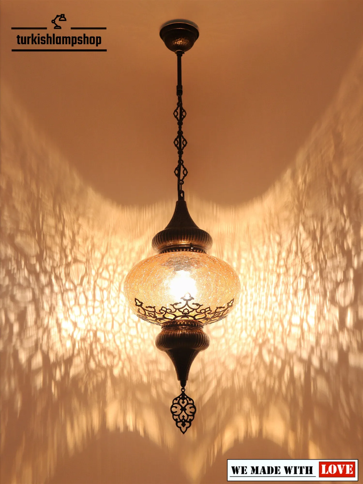 Turkish Design Hanging Lamp Cracked Glass Laser Cut Pattern