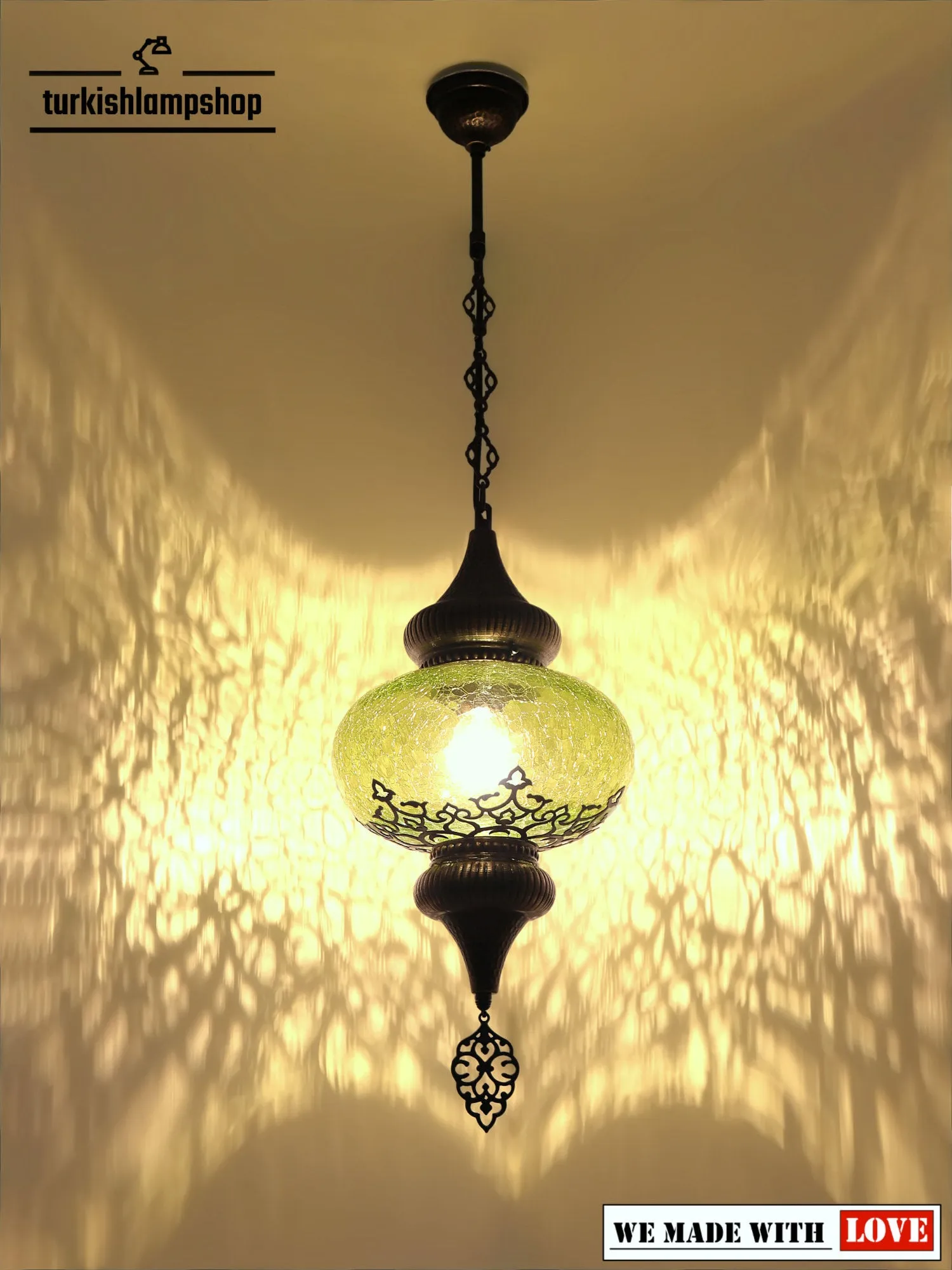 Turkish Design Hanging Lamp Cracked Glass Laser Cut Pattern