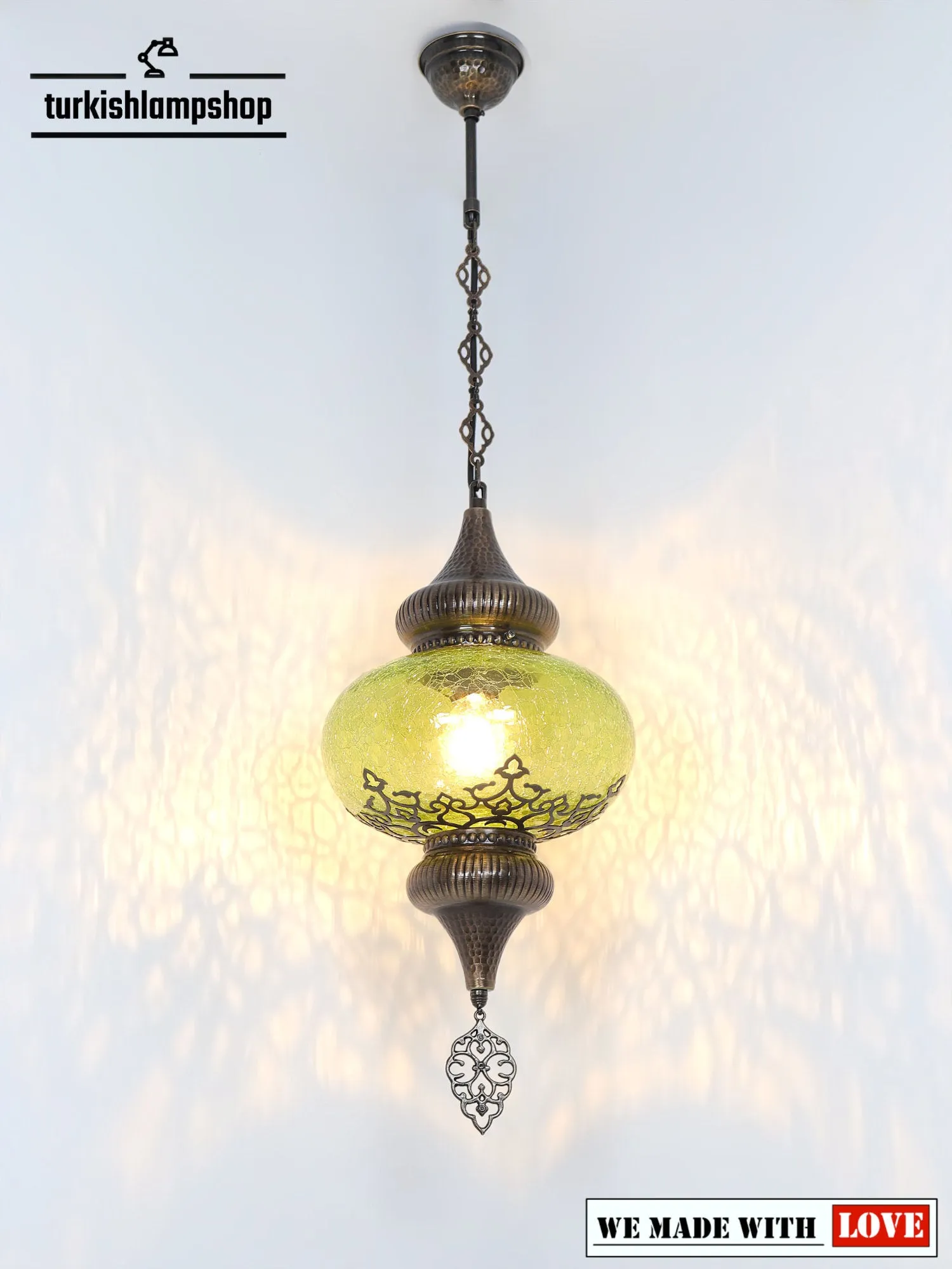 Turkish Design Hanging Lamp Cracked Glass Laser Cut Pattern
