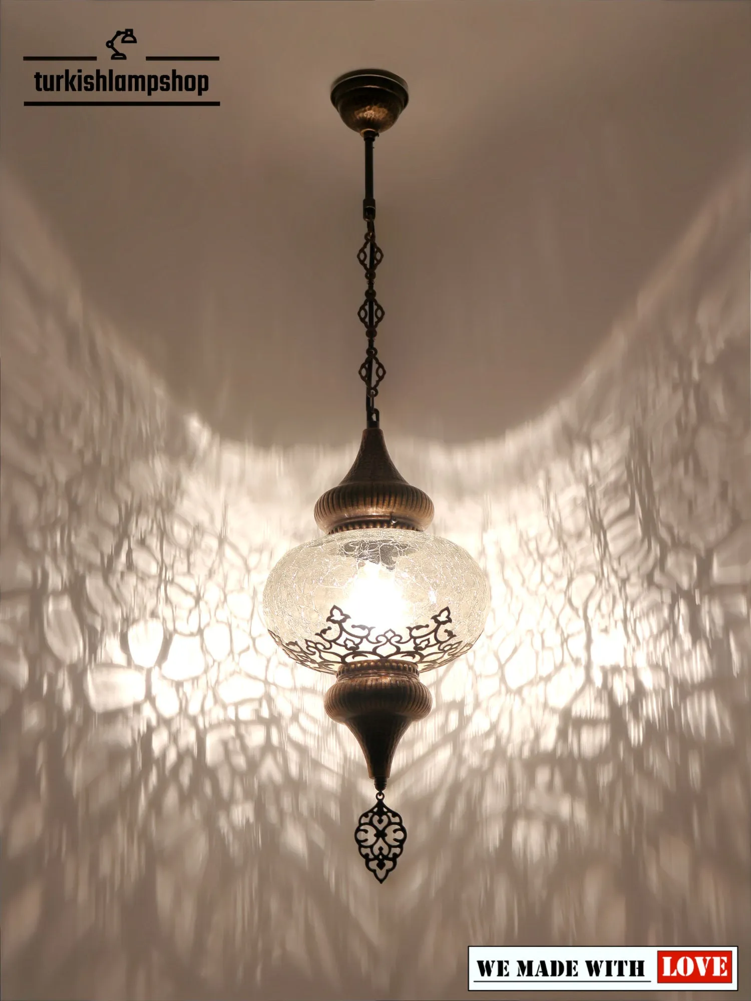 Turkish Design Hanging Lamp Cracked Glass Laser Cut Pattern