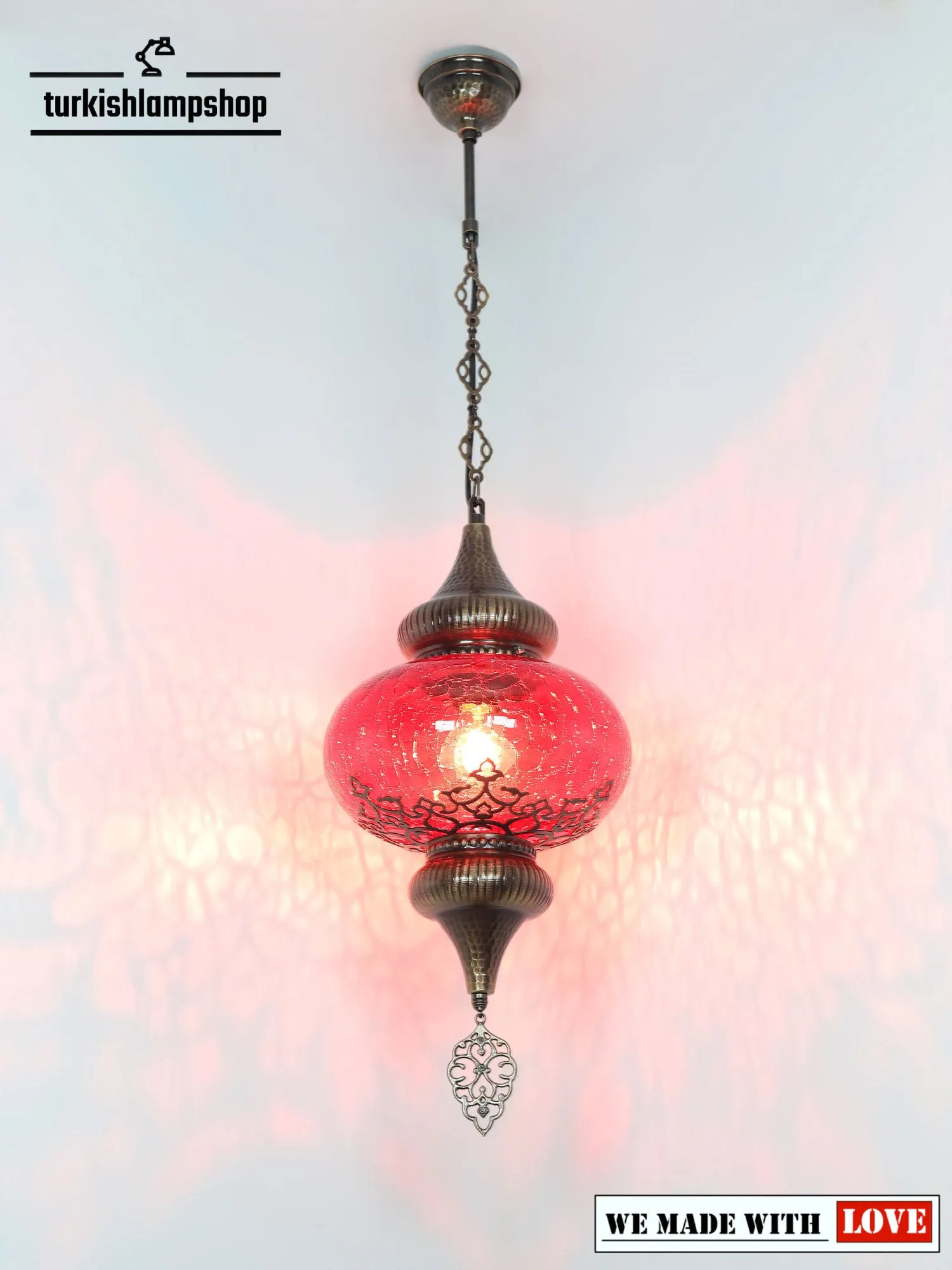 Turkish Design Hanging Lamp Cracked Glass Laser Cut Pattern