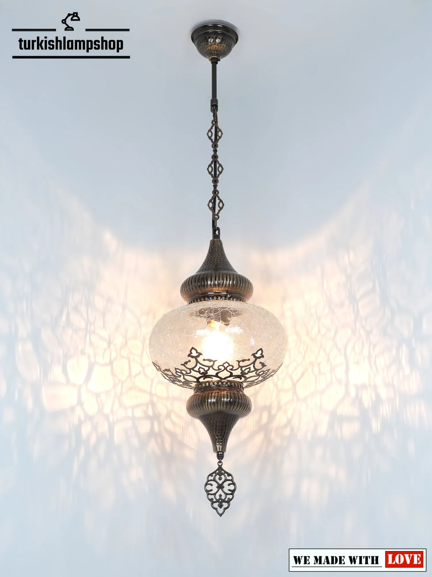 Turkish Design Hanging Lamp Cracked Glass Laser Cut Pattern