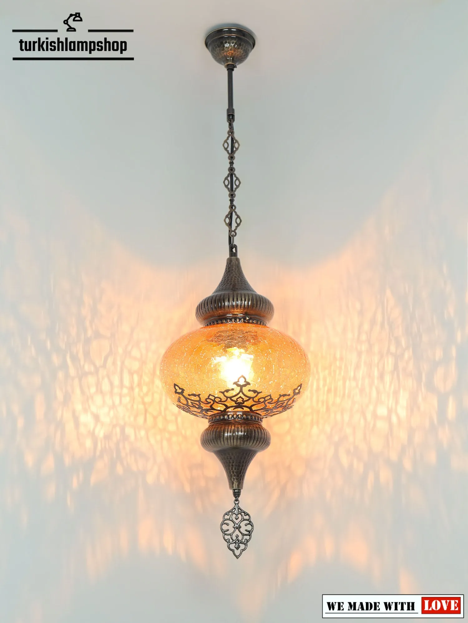 Turkish Design Hanging Lamp Cracked Glass Laser Cut Pattern