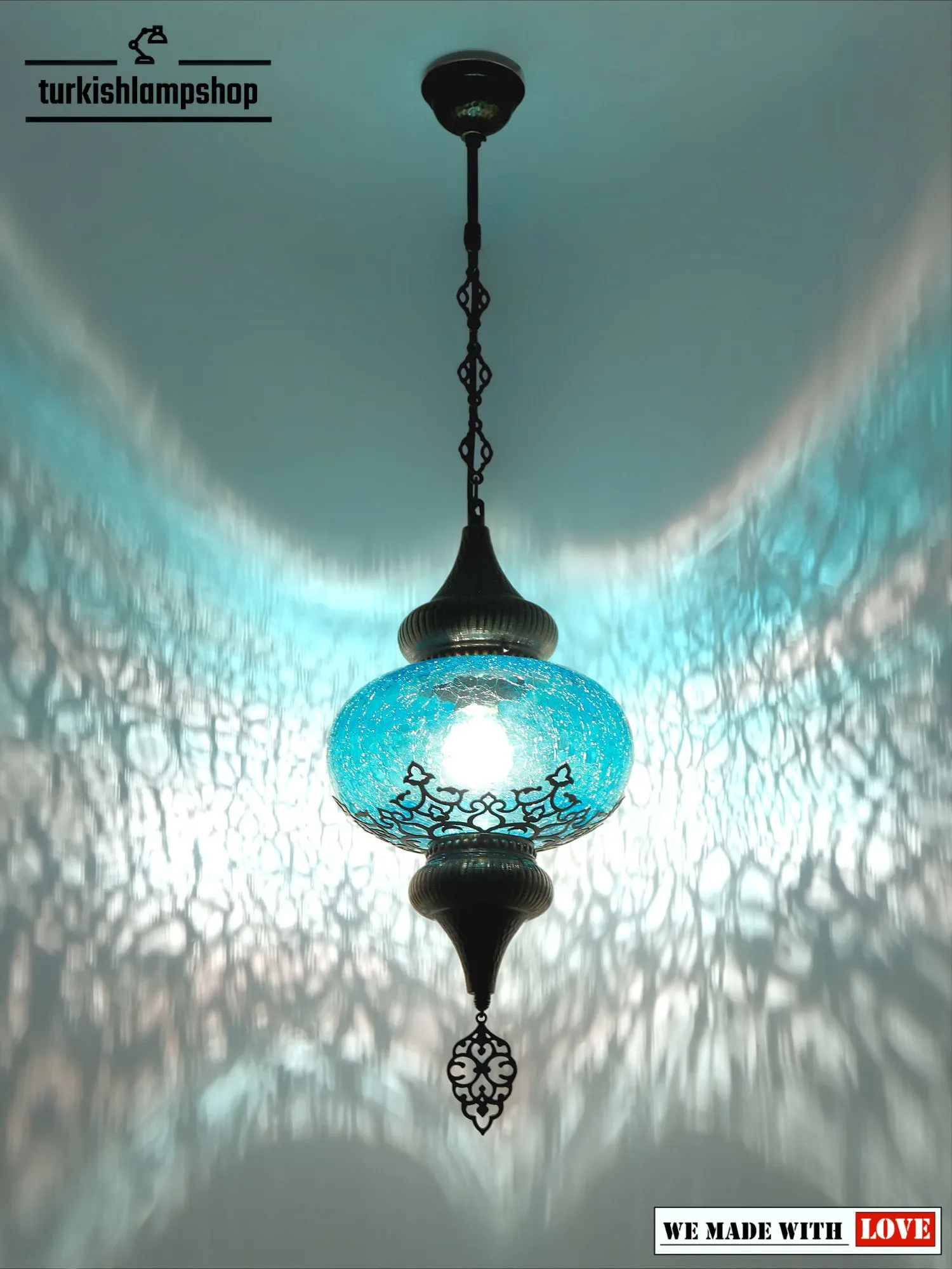 Turkish Design Hanging Lamp Cracked Glass Laser Cut Pattern