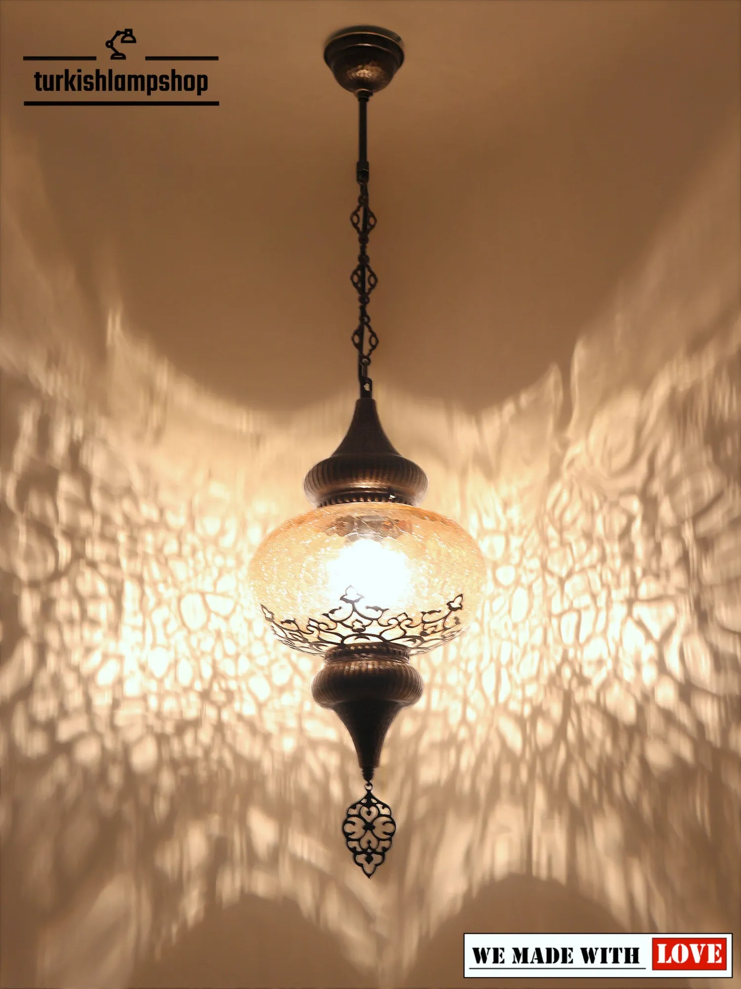 Turkish Design Hanging Lamp Cracked Glass Laser Cut Pattern
