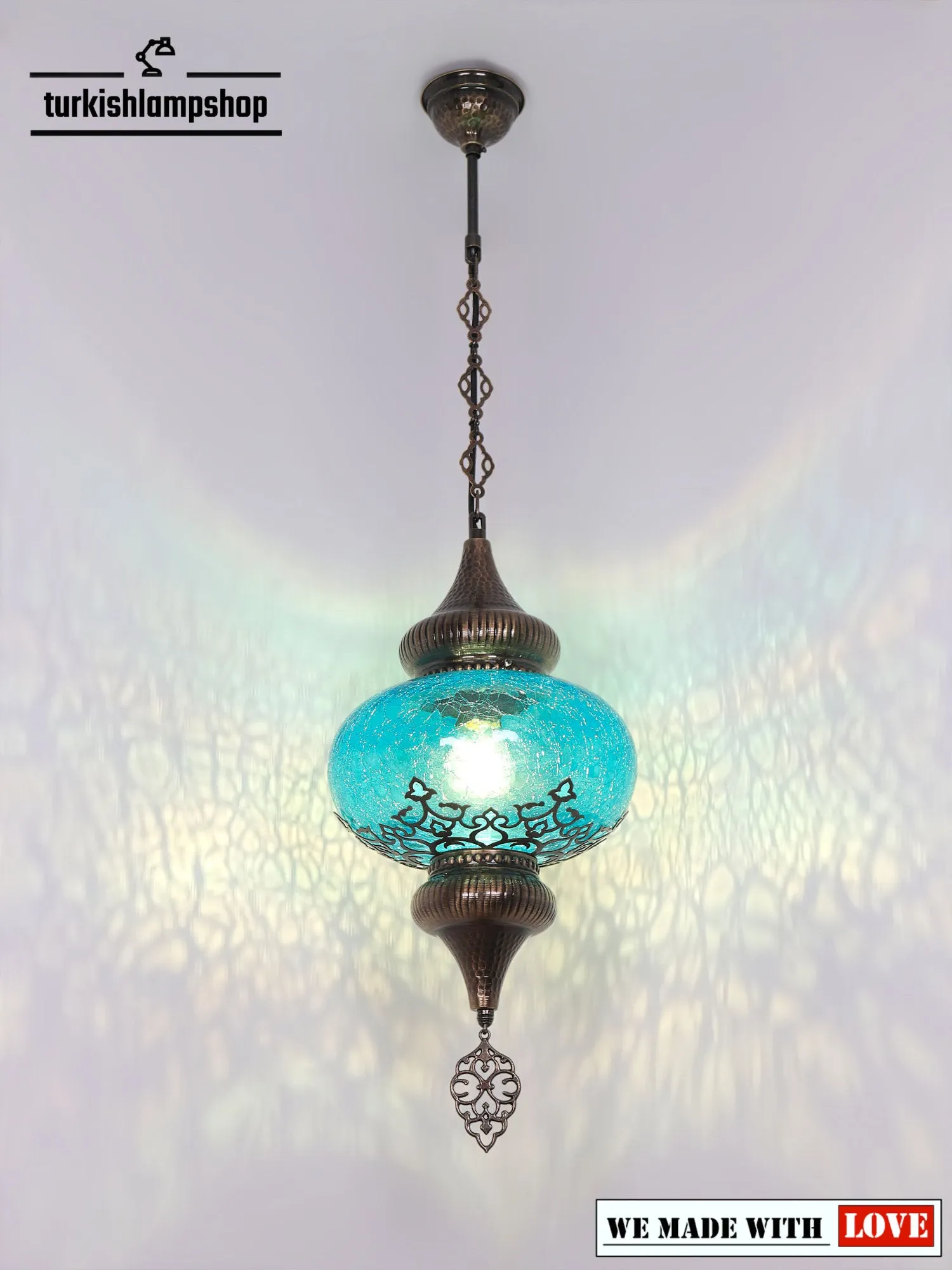 Turkish Design Hanging Lamp Cracked Glass Laser Cut Pattern